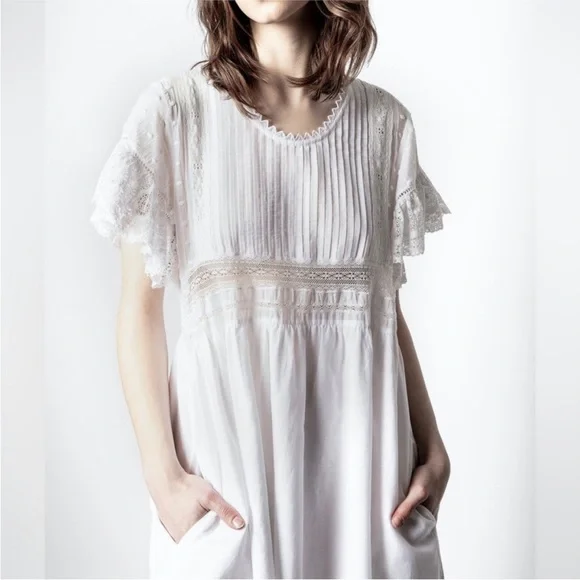 Zadig & Voltaire Roll Cotton White Lace Mini Dress with Pockets Size Small - Picture 2 of 12